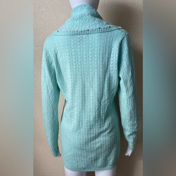 Peck & Peck | Women's Turquoise Blue Green Cowl Neck Pullover Sweater | Small - Picture 2 of 3